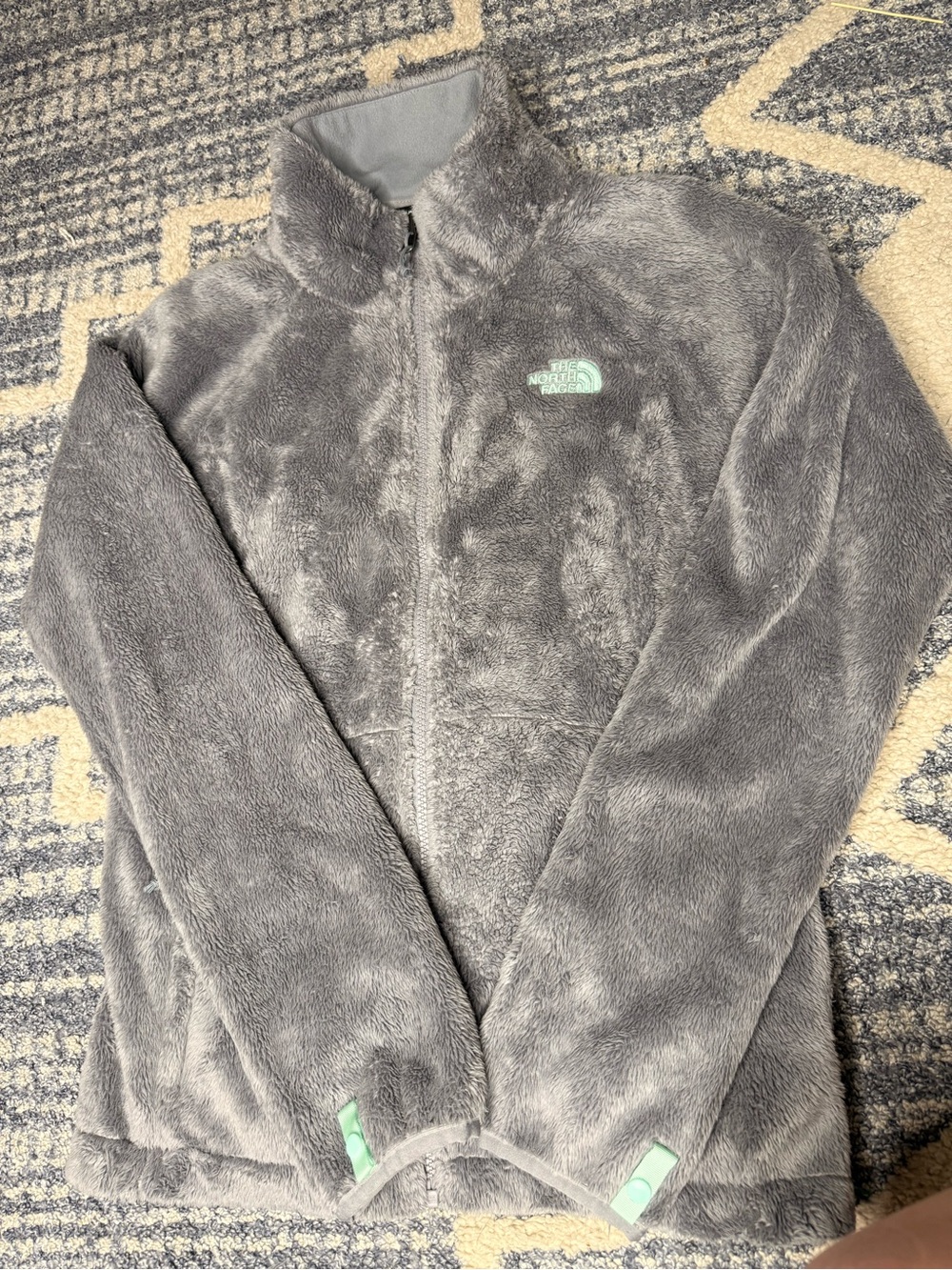 LIKE NEW The North Face Gray Fleece Jacket with Mint Logo